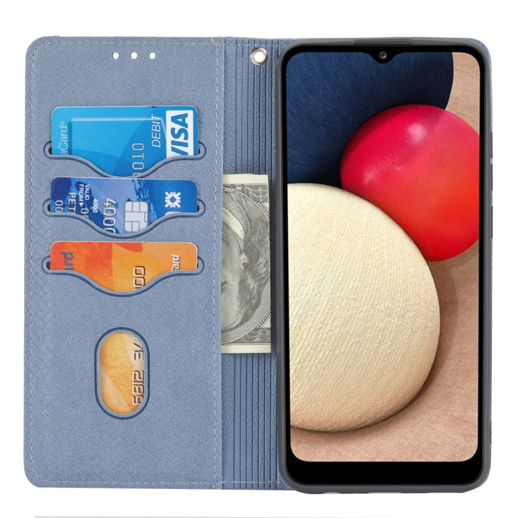 For Samsung Galaxy A02s 164mm Woven Texture Stitching Magnetic Horizontal Flip PU Leather Case with Holder & Card Slots & Wallet & Lanyard