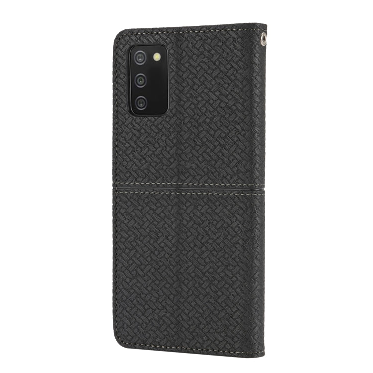 For Samsung Galaxy A02s 164mm Woven Texture Stitching Magnetic Horizontal Flip PU Leather Case with Holder & Card Slots & Wallet & Lanyard