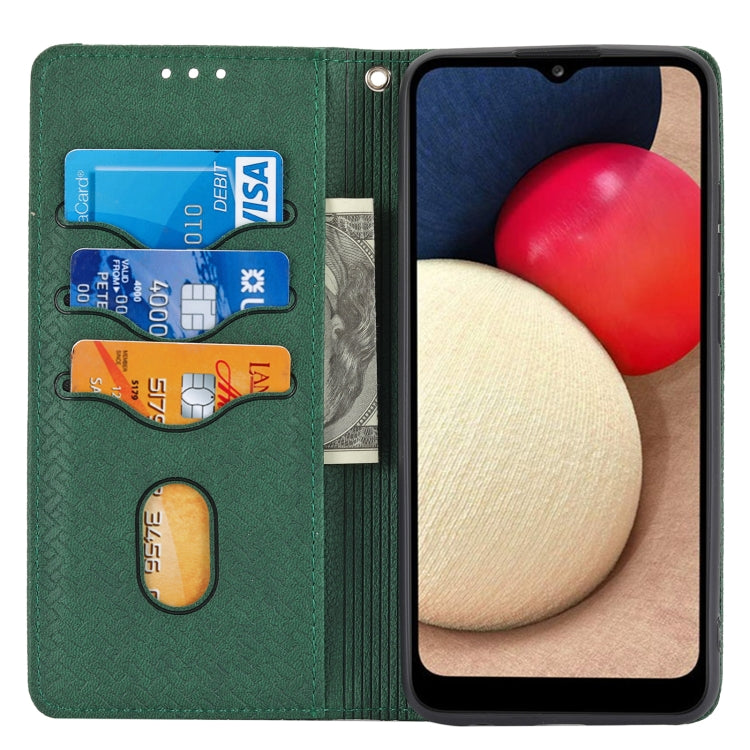 For Samsung Galaxy A02s 166mm Woven Texture Stitching Magnetic Horizontal Flip PU Leather Case with Holder & Card Slots & Wallet & Lanyard