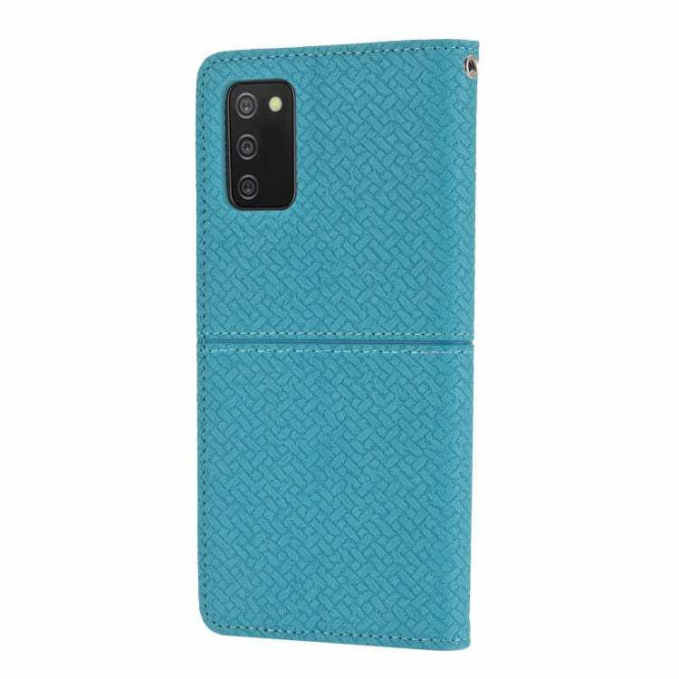 For Samsung Galaxy A02s 166mm Woven Texture Stitching Magnetic Horizontal Flip PU Leather Case with Holder & Card Slots & Wallet & Lanyard