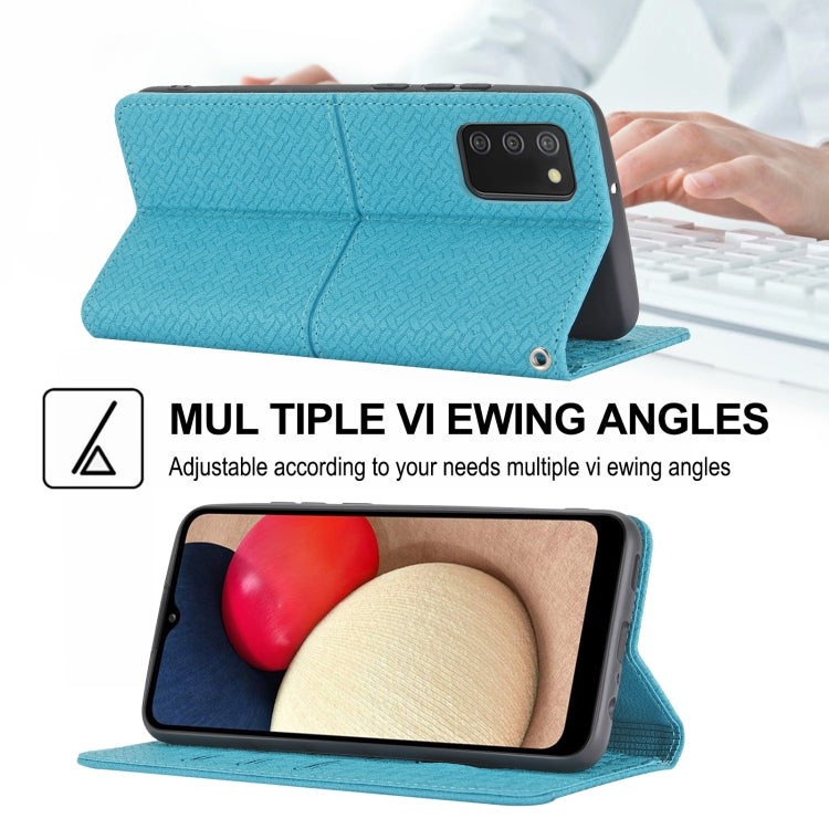 For Samsung Galaxy A02s 166mm Woven Texture Stitching Magnetic Horizontal Flip PU Leather Case with Holder & Card Slots & Wallet & Lanyard