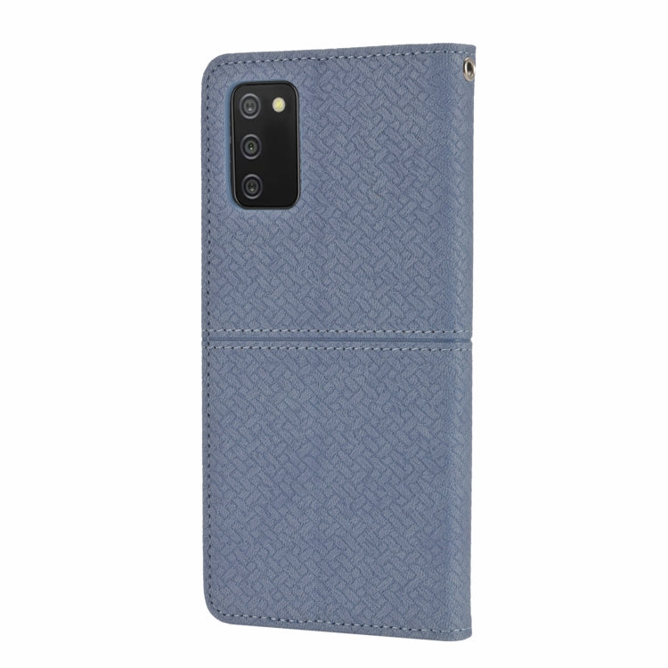 For Samsung Galaxy A02s 166mm Woven Texture Stitching Magnetic Horizontal Flip PU Leather Case with Holder & Card Slots & Wallet & Lanyard