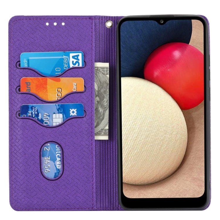 For Samsung Galaxy A02s 166mm Woven Texture Stitching Magnetic Horizontal Flip PU Leather Case with Holder & Card Slots & Wallet & Lanyard