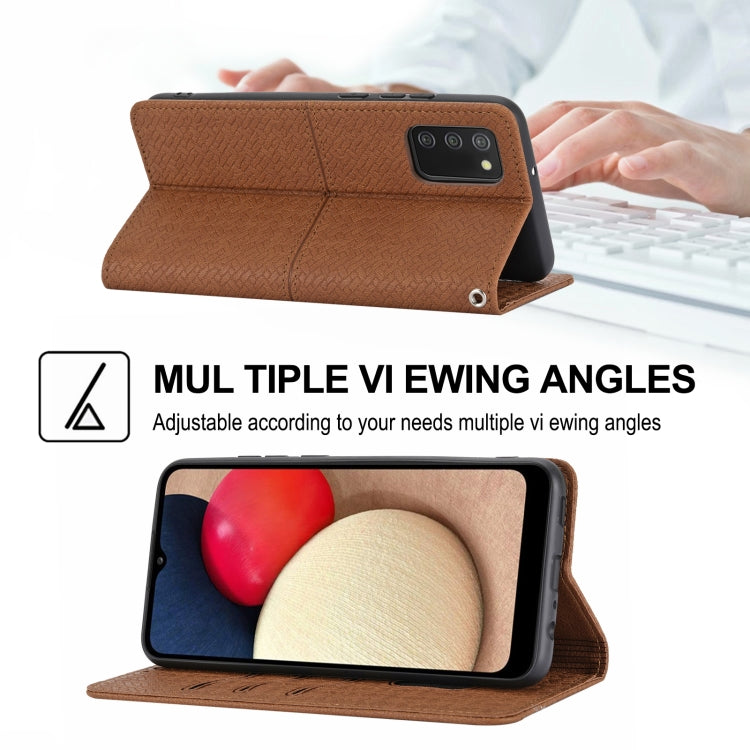 For Samsung Galaxy A03s 164mm Woven Texture Stitching Magnetic Horizontal Flip PU Leather Case with Holder & Card Slots & Wallet & Lanyard