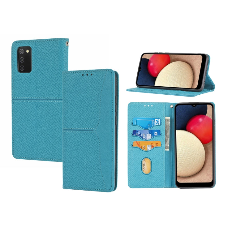 For Samsung Galaxy A03s 164mm Woven Texture Stitching Magnetic Horizontal Flip PU Leather Case with Holder & Card Slots & Wallet & Lanyard