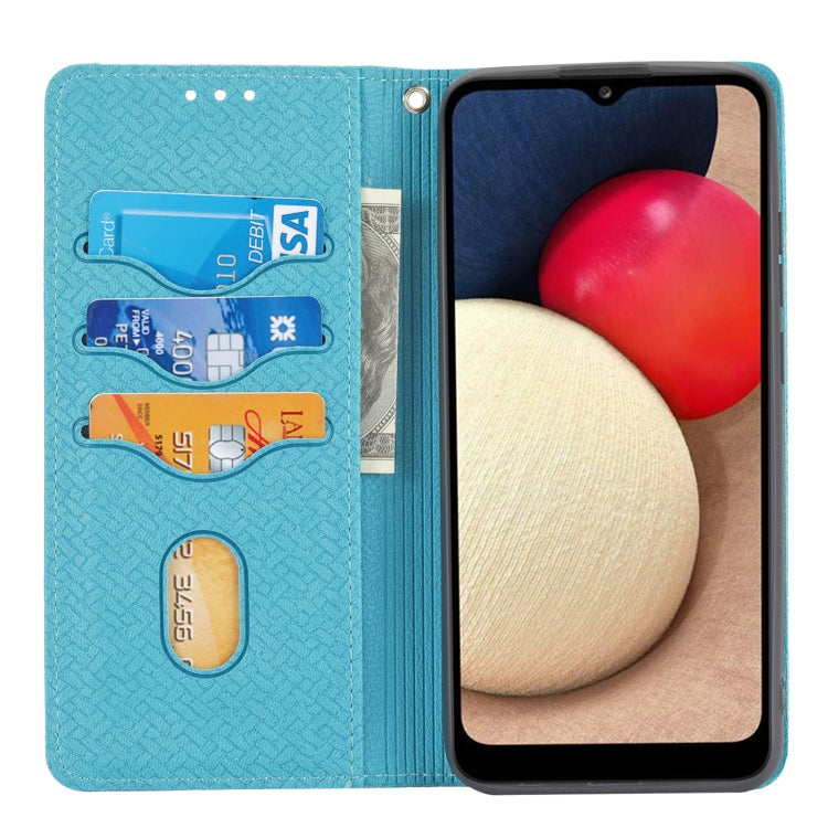 For Samsung Galaxy A03s 164mm Woven Texture Stitching Magnetic Horizontal Flip PU Leather Case with Holder & Card Slots & Wallet & Lanyard