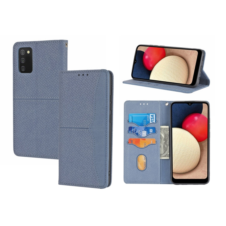 For Samsung Galaxy A03s 164mm Woven Texture Stitching Magnetic Horizontal Flip PU Leather Case with Holder & Card Slots & Wallet & Lanyard