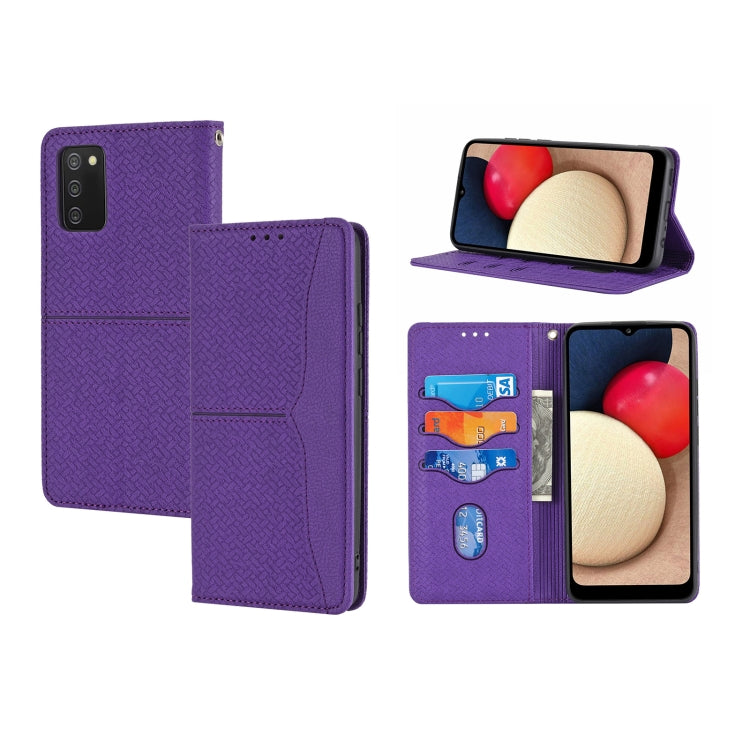 For Samsung Galaxy A03s 164mm Woven Texture Stitching Magnetic Horizontal Flip PU Leather Case with Holder & Card Slots & Wallet & Lanyard