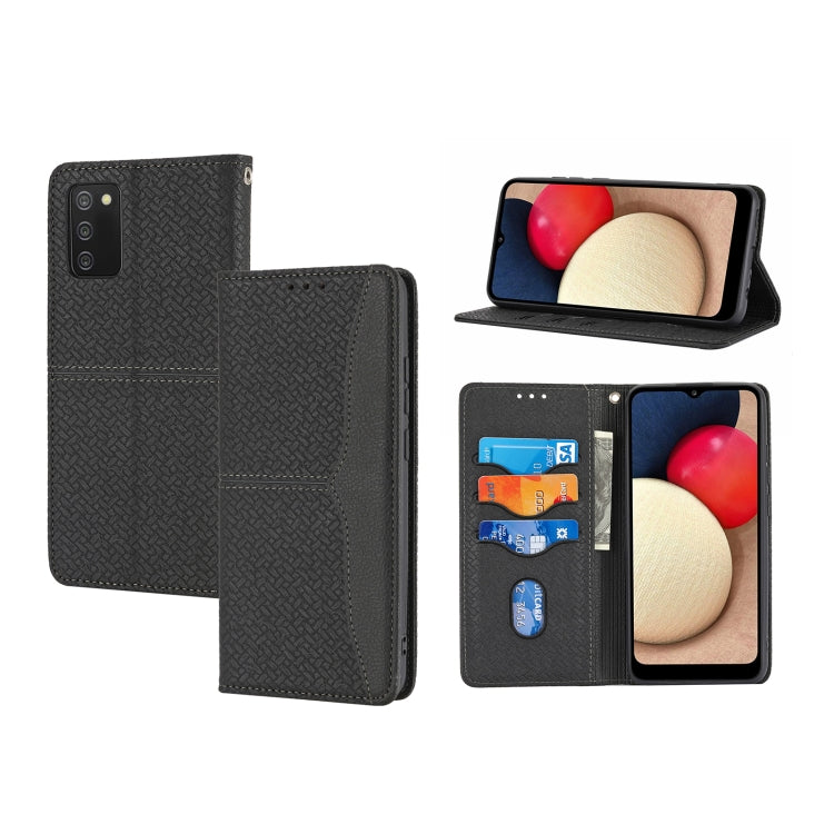 For Samsung Galaxy A03s 164mm Woven Texture Stitching Magnetic Horizontal Flip PU Leather Case with Holder & Card Slots & Wallet & Lanyard