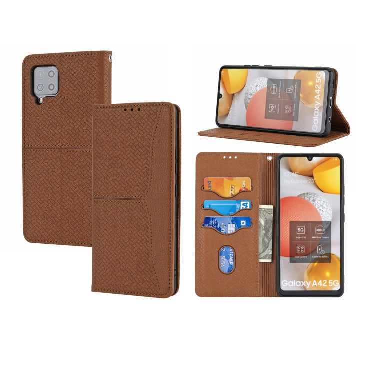 For Samsung Galaxy A12 5G Woven Texture Stitching Magnetic Horizontal Flip PU Leather Case with Holder & Card Slots & Wallet & Lanyard