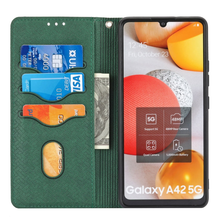 For Samsung Galaxy A12 5G Woven Texture Stitching Magnetic Horizontal Flip PU Leather Case with Holder & Card Slots & Wallet & Lanyard