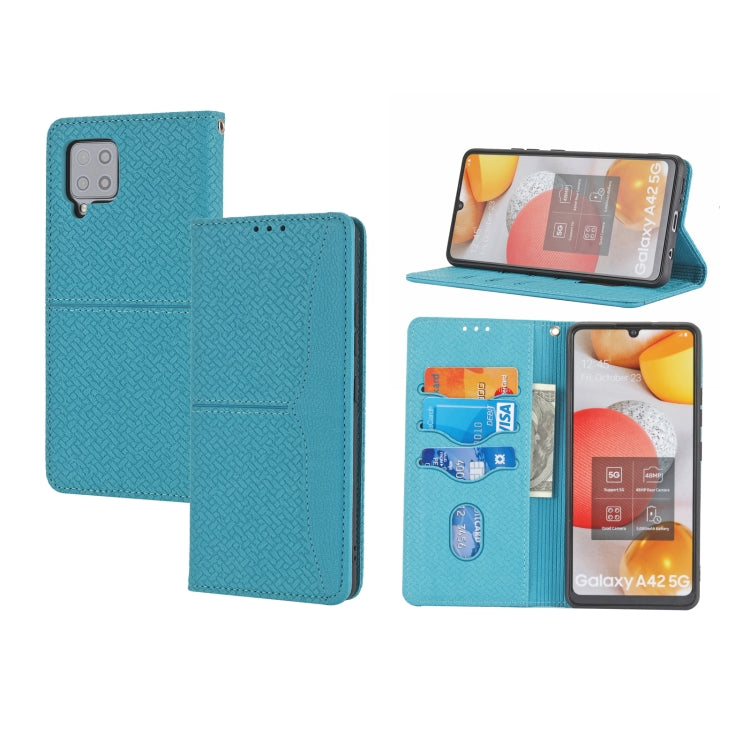 For Samsung Galaxy A12 5G Woven Texture Stitching Magnetic Horizontal Flip PU Leather Case with Holder & Card Slots & Wallet & Lanyard