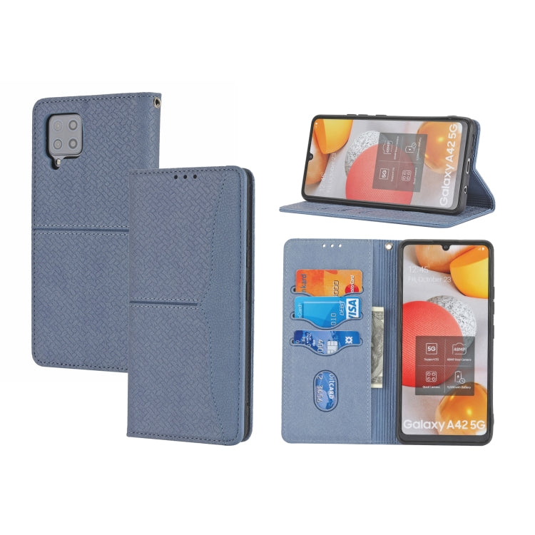 For Samsung Galaxy A12 5G Woven Texture Stitching Magnetic Horizontal Flip PU Leather Case with Holder & Card Slots & Wallet & Lanyard