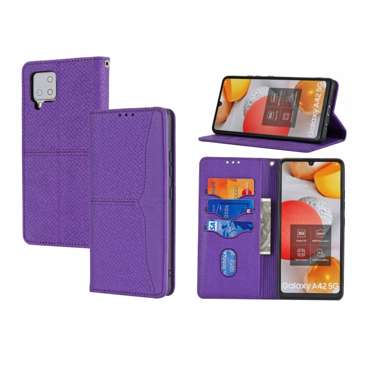 For Samsung Galaxy A12 5G Woven Texture Stitching Magnetic Horizontal Flip PU Leather Case with Holder & Card Slots & Wallet & Lanyard