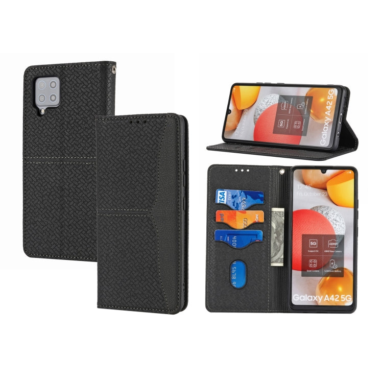 For Samsung Galaxy A12 5G Woven Texture Stitching Magnetic Horizontal Flip PU Leather Case with Holder & Card Slots & Wallet & Lanyard