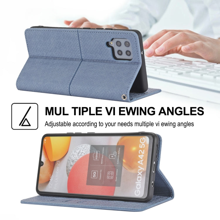 For Samsung Galaxy A22 4G Woven Texture Stitching Magnetic Horizontal Flip PU Leather Case with Holder & Card Slots & Wallet & Lanyard
