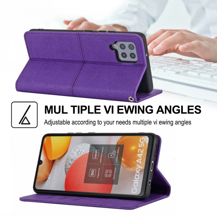 For Samsung Galaxy A22 4G Woven Texture Stitching Magnetic Horizontal Flip PU Leather Case with Holder & Card Slots & Wallet & Lanyard