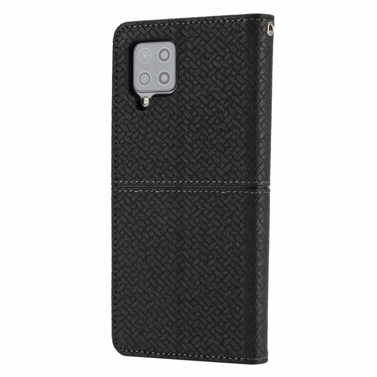 For Samsung Galaxy A22 4G Woven Texture Stitching Magnetic Horizontal Flip PU Leather Case with Holder & Card Slots & Wallet & Lanyard