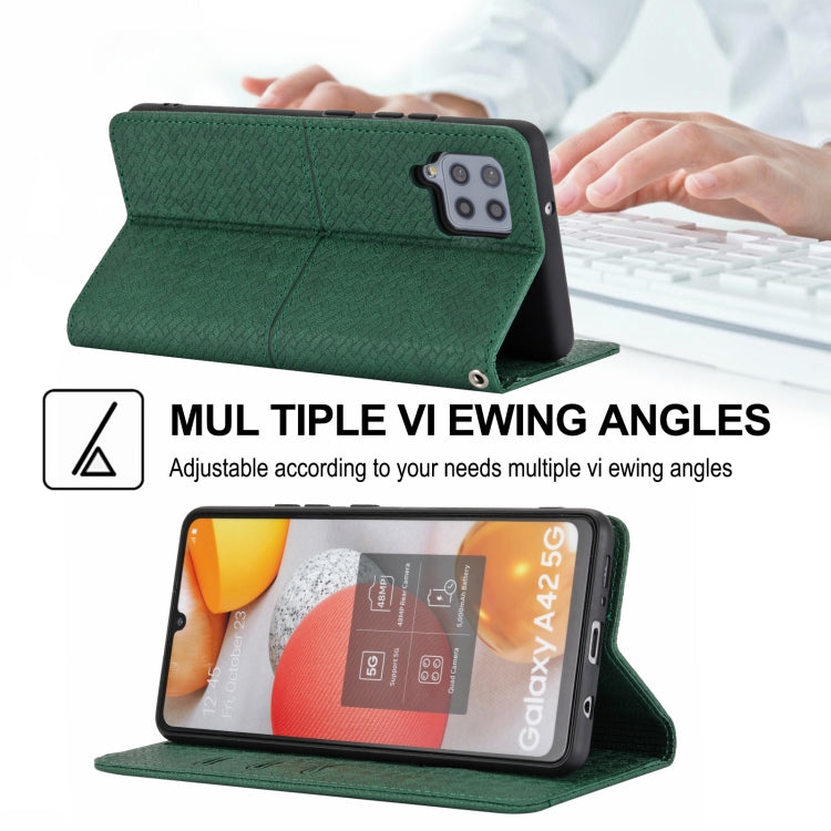 For Samsung Galaxy A22 5G Woven Texture Stitching Magnetic Horizontal Flip PU Leather Case with Holder & Card Slots & Wallet & Lanyard