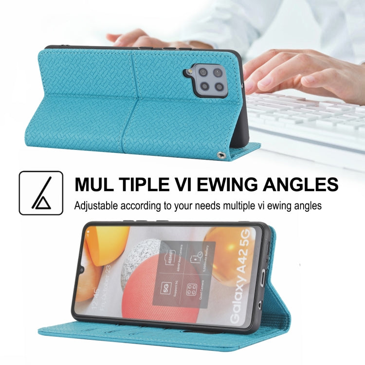 For Samsung Galaxy A22 5G Woven Texture Stitching Magnetic Horizontal Flip PU Leather Case with Holder & Card Slots & Wallet & Lanyard