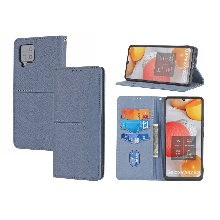 For Samsung Galaxy A22 5G Woven Texture Stitching Magnetic Horizontal Flip PU Leather Case with Holder & Card Slots & Wallet & Lanyard
