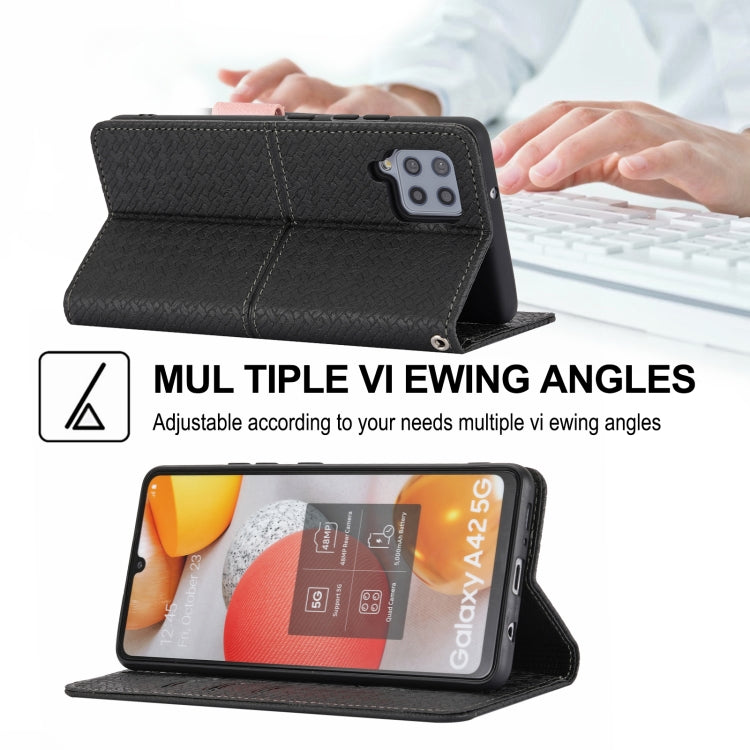 For Samsung Galaxy A22 5G Woven Texture Stitching Magnetic Horizontal Flip PU Leather Case with Holder & Card Slots & Wallet & Lanyard