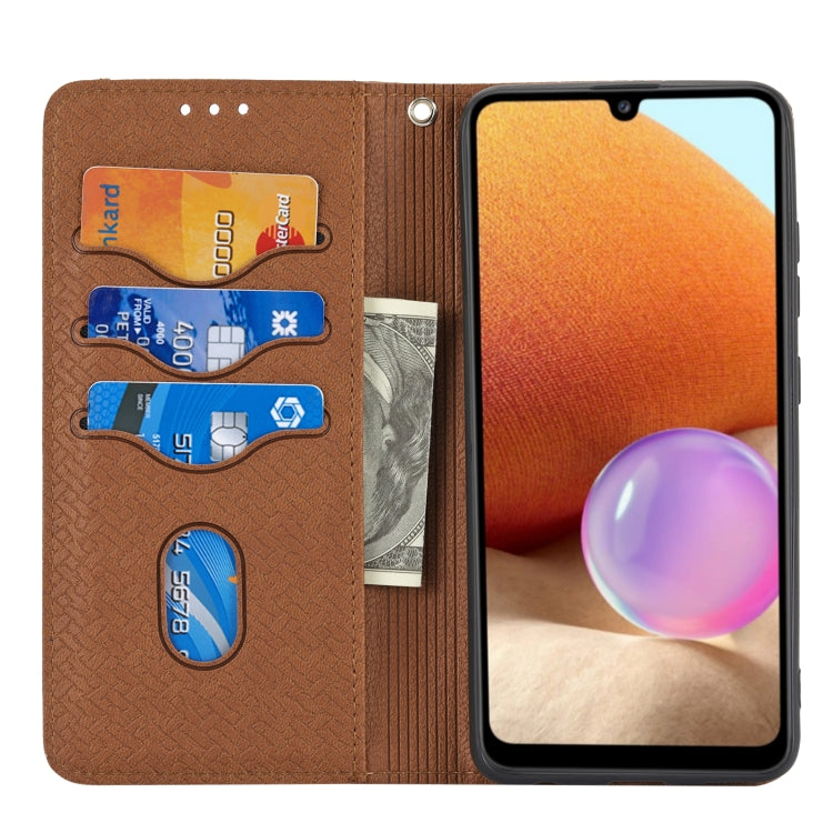 For Samsung Galaxy A32 4G Woven Texture Stitching Magnetic Horizontal Flip PU Leather Case with Holder & Card Slots & Wallet & Lanyard