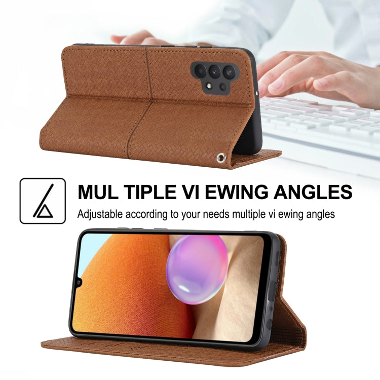 For Samsung Galaxy A32 4G Woven Texture Stitching Magnetic Horizontal Flip PU Leather Case with Holder & Card Slots & Wallet & Lanyard