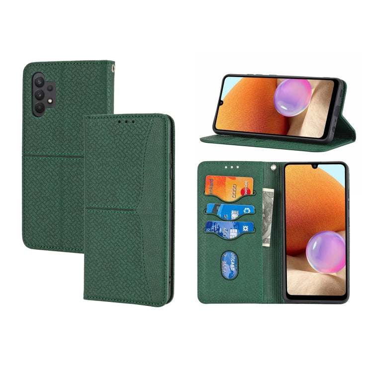 For Samsung Galaxy A32 4G Woven Texture Stitching Magnetic Horizontal Flip PU Leather Case with Holder & Card Slots & Wallet & Lanyard