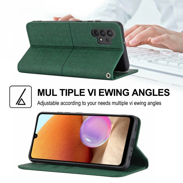 For Samsung Galaxy A32 4G Woven Texture Stitching Magnetic Horizontal Flip PU Leather Case with Holder & Card Slots & Wallet & Lanyard