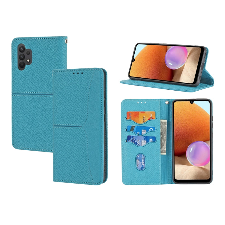 For Samsung Galaxy A32 4G Woven Texture Stitching Magnetic Horizontal Flip PU Leather Case with Holder & Card Slots & Wallet & Lanyard