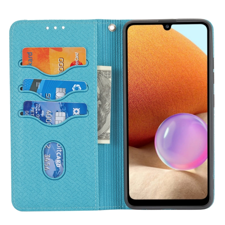 For Samsung Galaxy A32 4G Woven Texture Stitching Magnetic Horizontal Flip PU Leather Case with Holder & Card Slots & Wallet & Lanyard