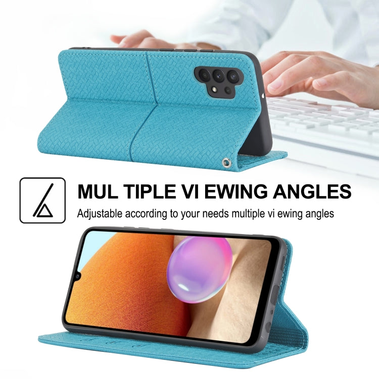 For Samsung Galaxy A32 4G Woven Texture Stitching Magnetic Horizontal Flip PU Leather Case with Holder & Card Slots & Wallet & Lanyard