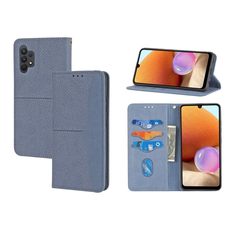 For Samsung Galaxy A32 4G Woven Texture Stitching Magnetic Horizontal Flip PU Leather Case with Holder & Card Slots & Wallet & Lanyard