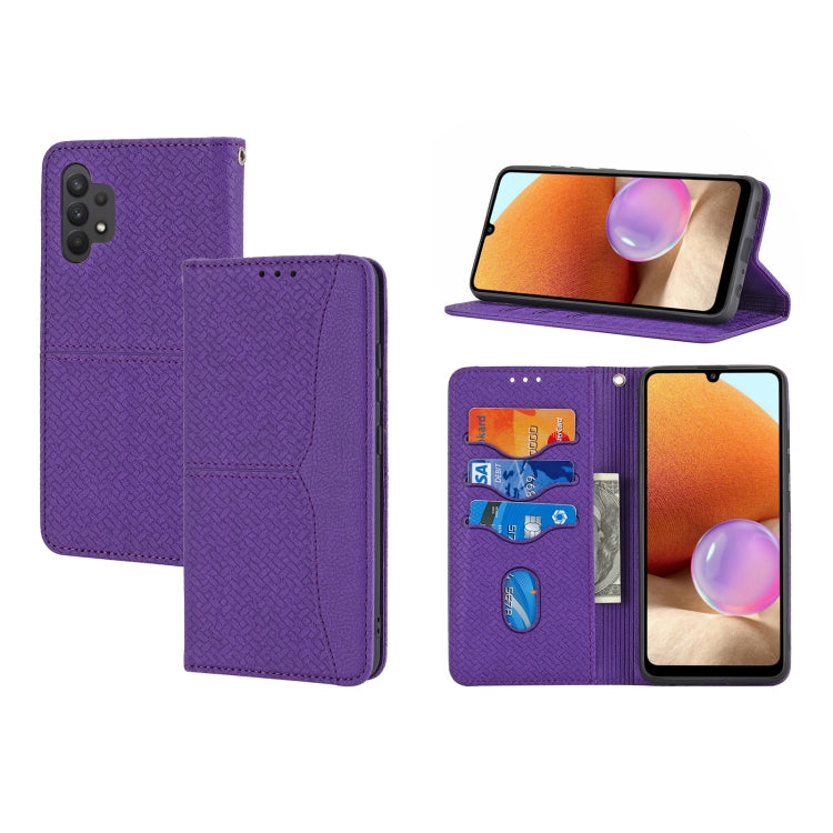 For Samsung Galaxy A32 4G Woven Texture Stitching Magnetic Horizontal Flip PU Leather Case with Holder & Card Slots & Wallet & Lanyard