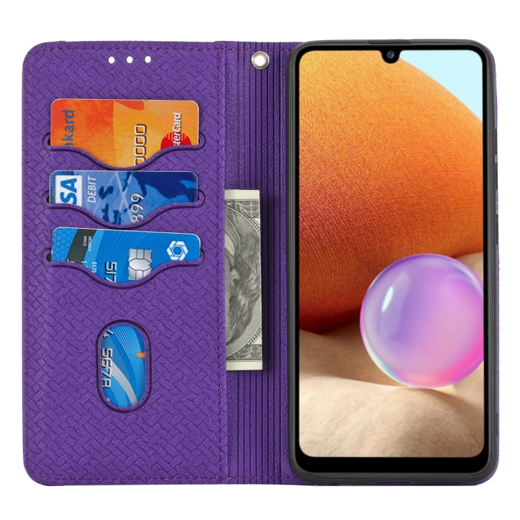 For Samsung Galaxy A32 4G Woven Texture Stitching Magnetic Horizontal Flip PU Leather Case with Holder & Card Slots & Wallet & Lanyard