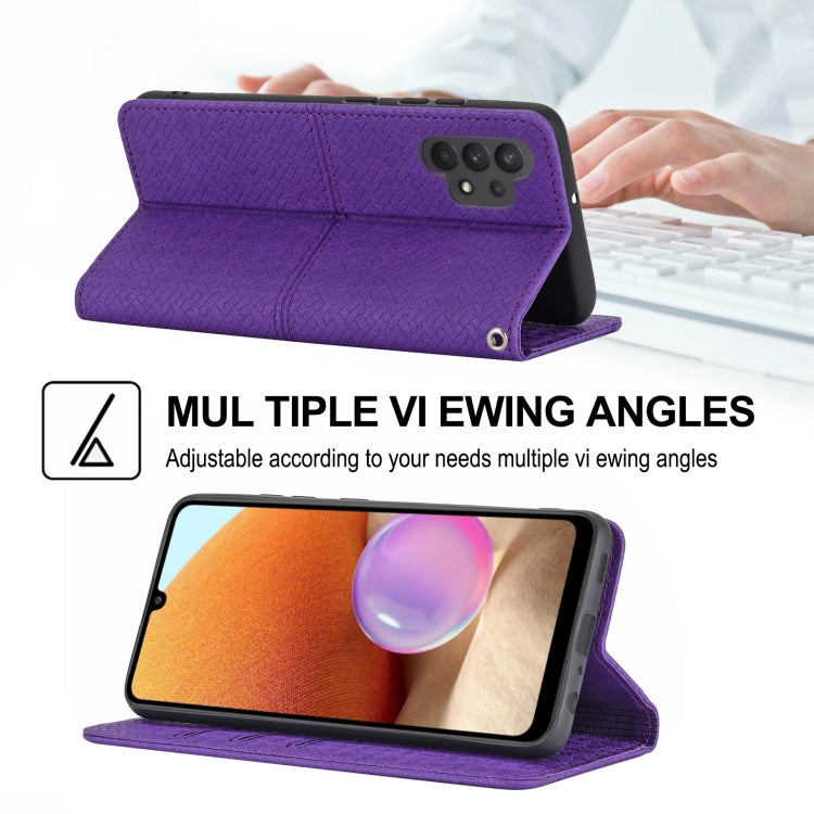 For Samsung Galaxy A32 4G Woven Texture Stitching Magnetic Horizontal Flip PU Leather Case with Holder & Card Slots & Wallet & Lanyard