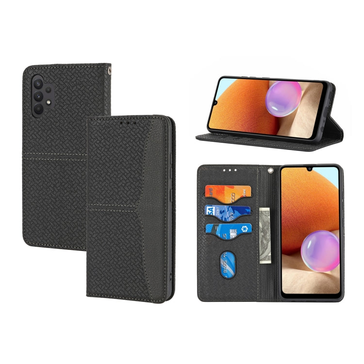 For Samsung Galaxy A32 4G Woven Texture Stitching Magnetic Horizontal Flip PU Leather Case with Holder & Card Slots & Wallet & Lanyard