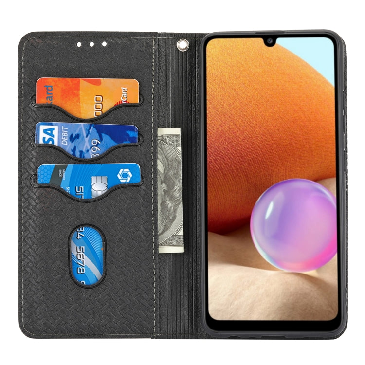 For Samsung Galaxy A32 4G Woven Texture Stitching Magnetic Horizontal Flip PU Leather Case with Holder & Card Slots & Wallet & Lanyard