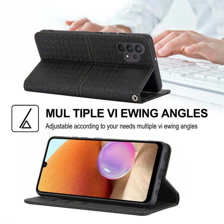 For Samsung Galaxy A32 4G Woven Texture Stitching Magnetic Horizontal Flip PU Leather Case with Holder & Card Slots & Wallet & Lanyard