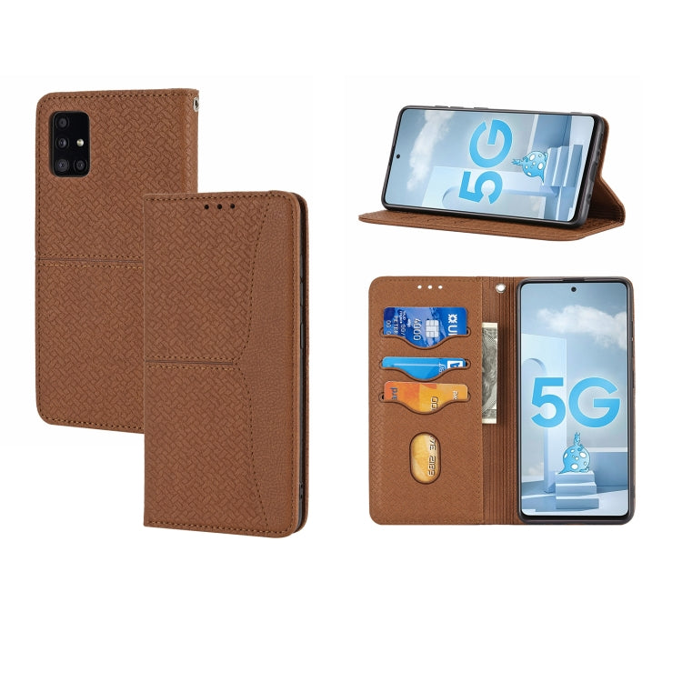 For Samsung Galaxy A51 Woven Texture Stitching Magnetic Horizontal Flip PU Leather Case with Holder & Card Slots & Wallet & Lanyard