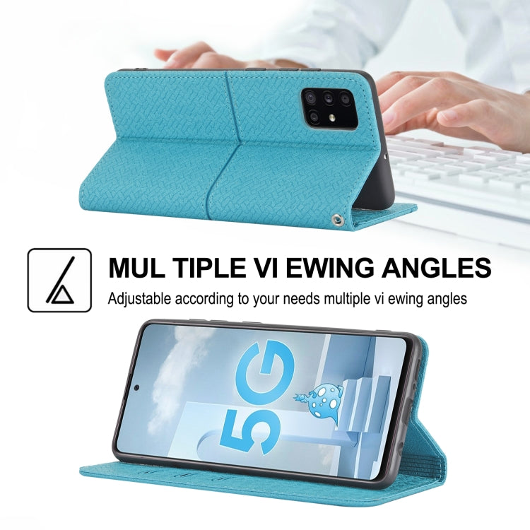 For Samsung Galaxy A51 Woven Texture Stitching Magnetic Horizontal Flip PU Leather Case with Holder & Card Slots & Wallet & Lanyard