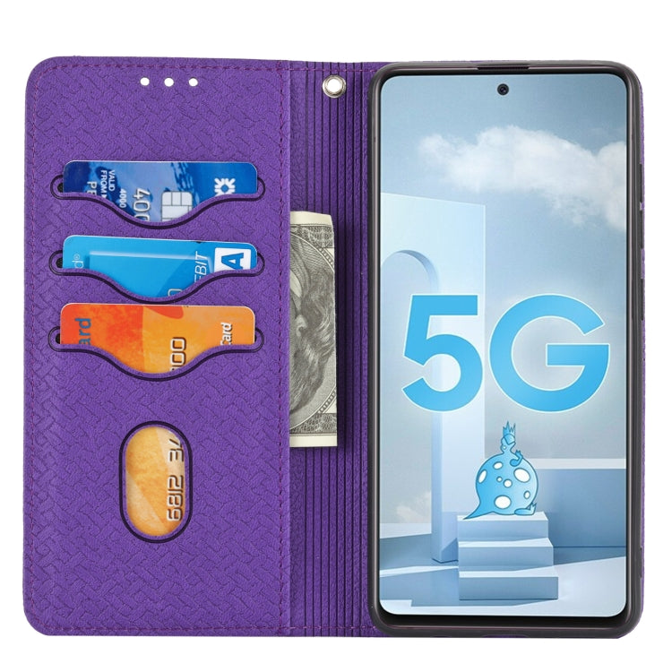 For Samsung Galaxy A51 Woven Texture Stitching Magnetic Horizontal Flip PU Leather Case with Holder & Card Slots & Wallet & Lanyard
