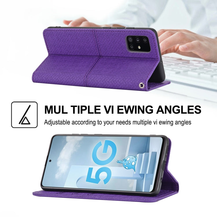 For Samsung Galaxy A51 Woven Texture Stitching Magnetic Horizontal Flip PU Leather Case with Holder & Card Slots & Wallet & Lanyard