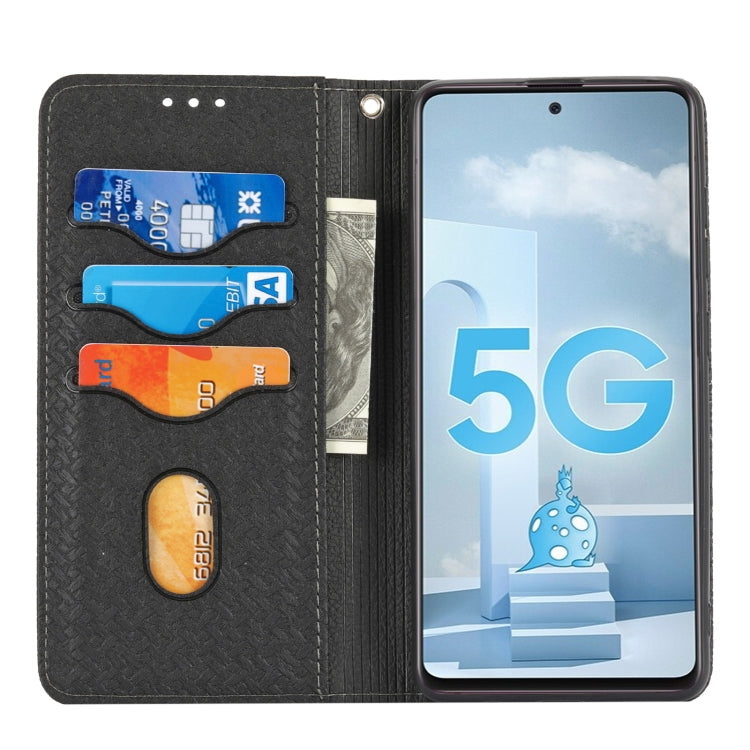For Samsung Galaxy A51 Woven Texture Stitching Magnetic Horizontal Flip PU Leather Case with Holder & Card Slots & Wallet & Lanyard