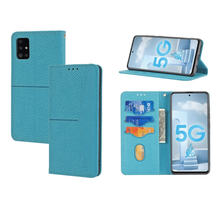 For Samsung Galaxy A71 Woven Texture Stitching Magnetic Horizontal Flip PU Leather Case with Holder & Card Slots & Wallet & Lanyard