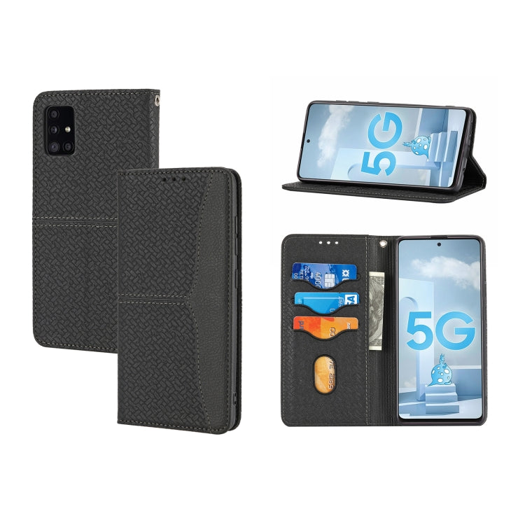 For Samsung Galaxy A71 Woven Texture Stitching Magnetic Horizontal Flip PU Leather Case with Holder & Card Slots & Wallet & Lanyard