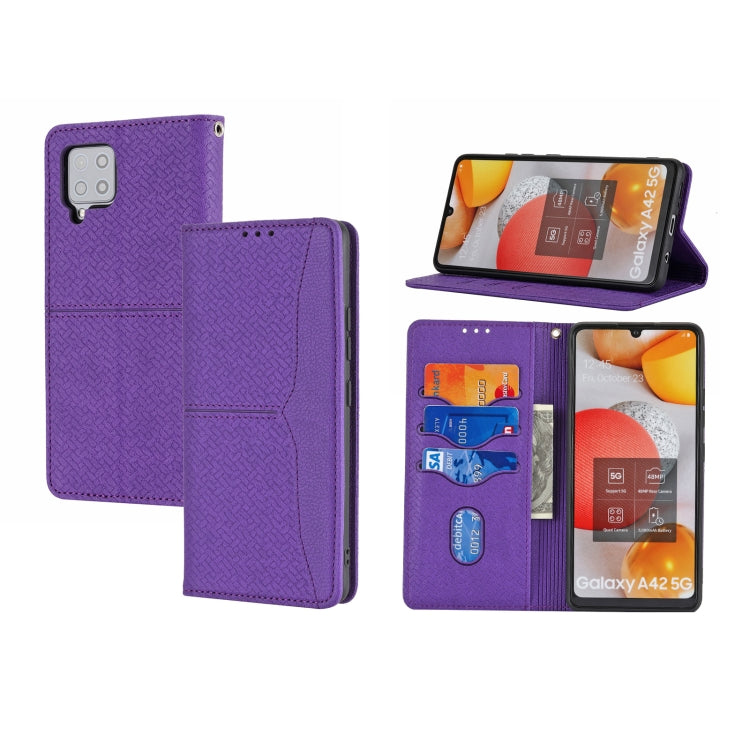 For Samsung Galaxy M32 Woven Texture Stitching Magnetic Horizontal Flip PU Leather Case with Holder & Card Slots & Wallet & Lanyard