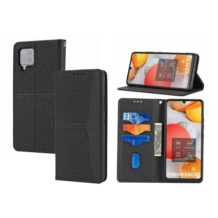 For Samsung Galaxy M32 Woven Texture Stitching Magnetic Horizontal Flip PU Leather Case with Holder & Card Slots & Wallet & Lanyard