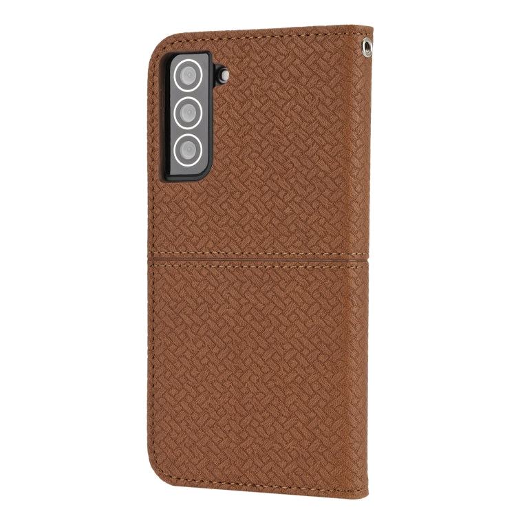 For Samsung Galaxy S21 5G Woven Texture Stitching Magnetic Horizontal Flip PU Leather Case with Holder & Card Slots & Wallet & Lanyard